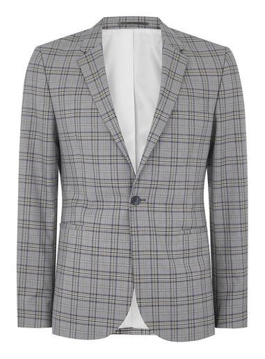 Topman Mens Multi Blue And Gray Check Ultra Skinny Suit Jacket