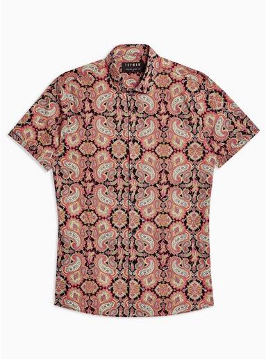 Topman Mens Black Paisley Stretch Skinny Smart Shirt