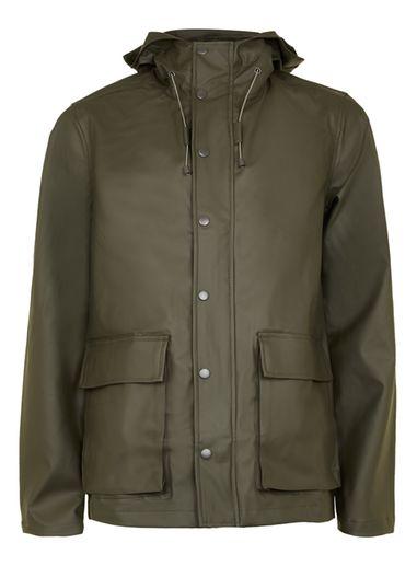 Topman Mens Green Khaki Rubberised Parka