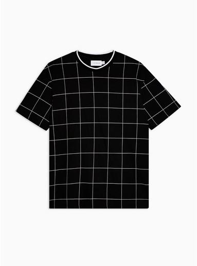 Topman Mens Black Windowpane Check T-shirt