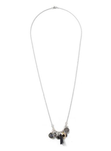 Topman Mens Black Antique Silver Look Semi Precious Cluster Necklace*