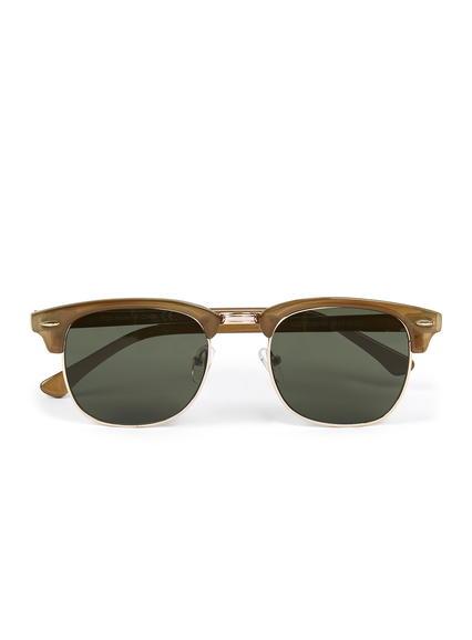 Topman Mens Brown Olive Half Frame Retro Sunglasses