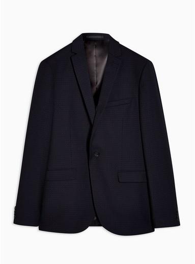 Topman Mens Navy Pin Dot Skinny Fit Single Breasted Blazer With Notch Lapels