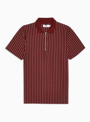Topman Mens Red Burgundy Pinstripe Polo