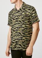 Topman Mens Green Camouflage Print Revere Collar Smart Shirt
