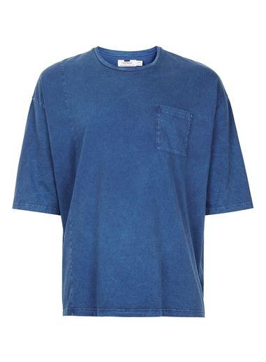 Topman Mens Blue Indigo Panelled Oversized Boxy Fit T-shirt