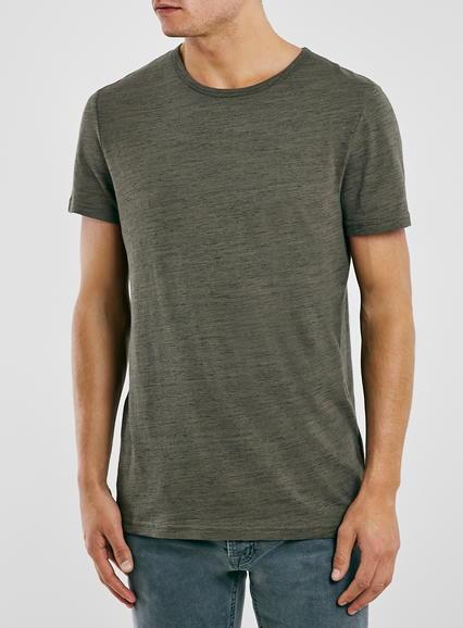 Topman Mens Green Khaki Spacedye Texture T-shirt