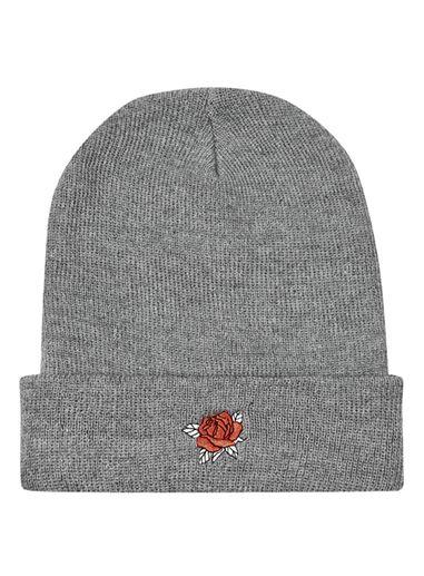 Topman Mens Grey Gray Rose Embroidered Beanie