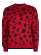 Topman Mens Metallic Red And Black Leopard Print Sweater