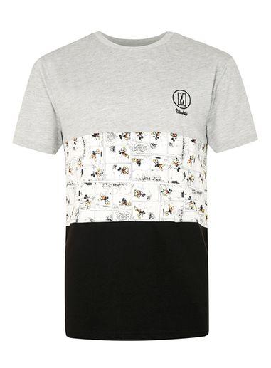 Topman Mens Black Cut And Sew Mickey Mouse Print T-shirt