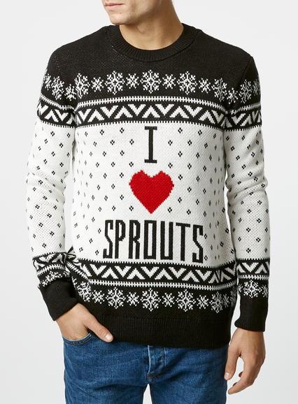 Topman Mens Black Christmas I Love Sprouts Crew Neck Sweater