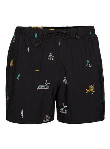 Topman Mens Black Embroidery Swim Shorts