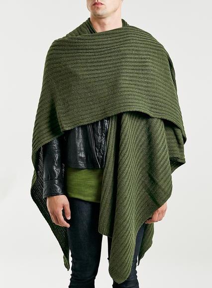 Topman Mens Green Khaki Rib Cape