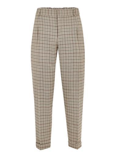 Topman Mens Beige Stone Check Tapered Dress Pants