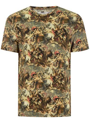 Topman Mens Purple Brown 'battle' Printed T-shirt