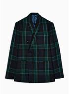 Topman Mens Navy And Green Check Skinny Fit Double Breasted Suit Blazer With Notch Lapels