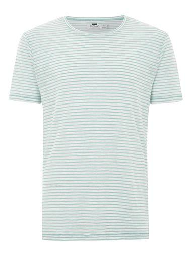 Topman Mens Green Mint Linen Look Stripe T-shirt