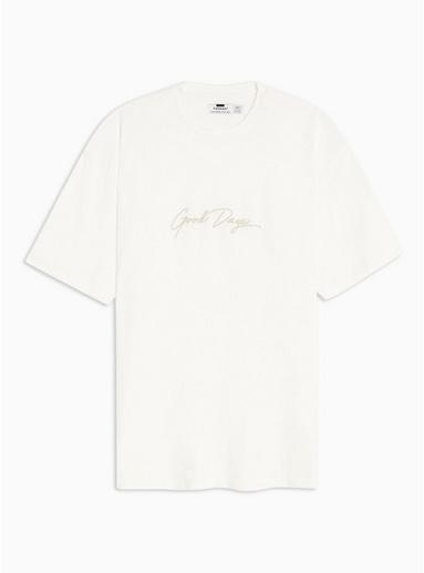 Topman Mens Beige Stone 'good Days' Embroidered T-shirt