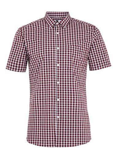 Topman Mens Red Burgundy Check Muscle Fit Casual Shirt