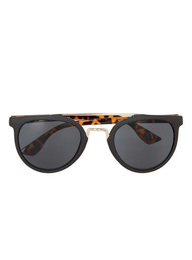 Topman Mens Black Framed Blue Mirrored Bar Round Sunglasses