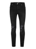 Topman Mens Washed Black Ripped Stretch Skinny Fit Jeans