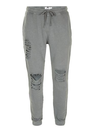 Topman Mens Washed Black Ripped Joggers