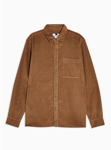 Topman Mens Yellow Brown Corduroy Slim Shirt