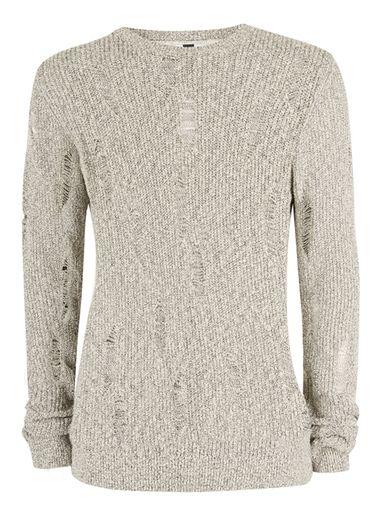 Topman Mens Stone And Black Twist Ripped Slim Fit Sweater