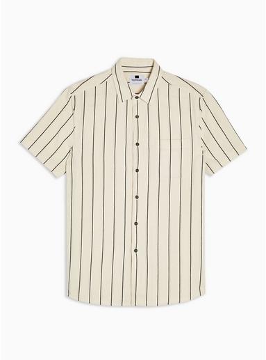 Topman Mens Cream Pinstripe Slim Shirt