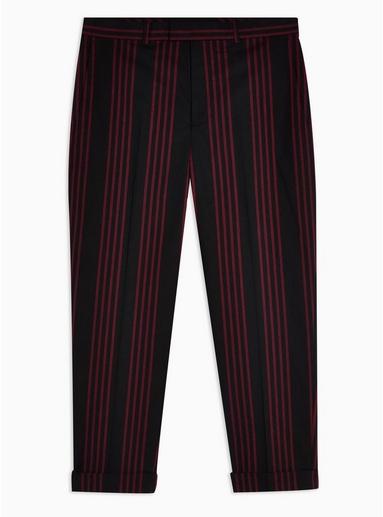 Topman Mens Red Burgundy Stripe Slim Trousers