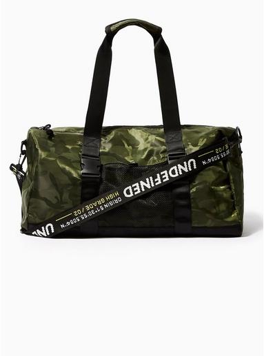 Topman Mens Green Camouflage Text Webbing Gym Bag