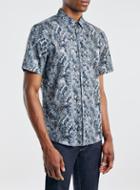 Topman Mens Mid Grey Premium Grey Feathers Print Shirt In Liberty Art Fabric