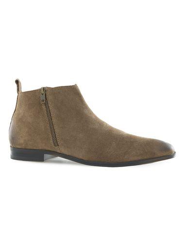 Topman Mens Khaki Brushed Suede Zip Chelsea Boots