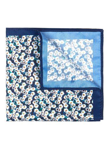 Topman Mens Blue Navy Daisy Print Pocket Square