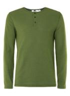 Topman Mens Green Textured Grandad Collar Long Sleeve T-shirt