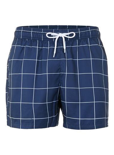 Topman Mens Navy Check Swim Shorts