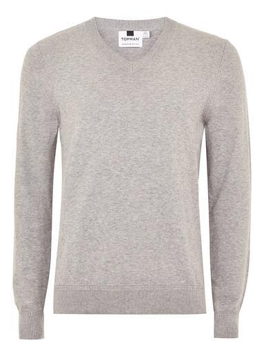 Topman Mens Grey Gray V Neck Hem Stitch Sweater
