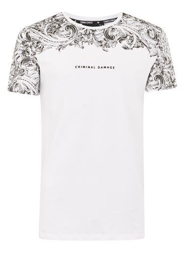 Topman Mens Criminal Damage White 'fresco' Baroque Print T-shirt