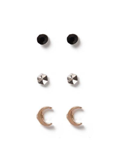 Topman Mens Black Mixed Metal Moon And Circle Stud Earrings 3 Pack*