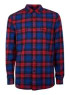 Topman Mens Blue Navy And Red Check Long Sleeve Shirt