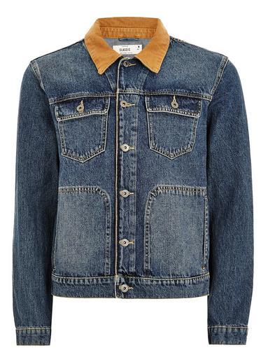 Topman Mens Blue Mid Wash Canvas Collar Denim Jacket