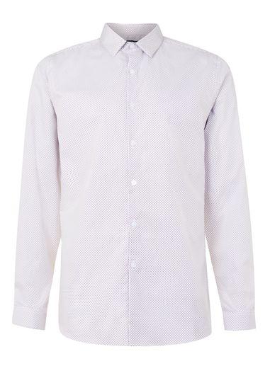 Topman Mens Burgundy And White Pindot Long Sleeve Dress Shirt