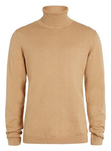 Topman Mens Brown Camel Marl Turtle Neck Sweater