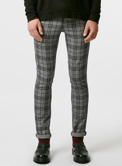 Topman Mens Grey Check Stretch Skinny Chinos