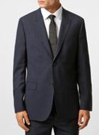 Topman Mens Blue Navy Wool Blend Crosshatch Slim Fit Suit Jacket