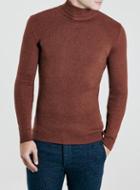 Topman Mens Red Rust 2x2 Rib Roll Neck Sweater