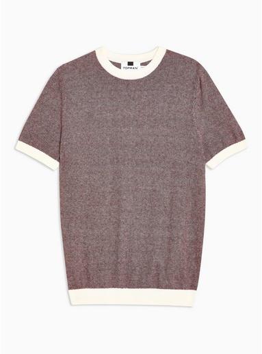 Topman Mens Red Burgundy And White Twist Jumper