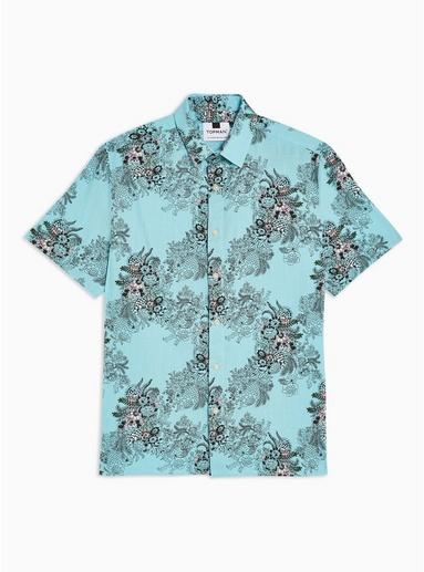 Topman Mens Light Blue Floral Slim Shirt