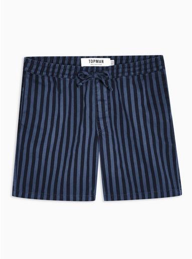 Topman Mens Stone Blue And Black Stripe Pull On Shorts