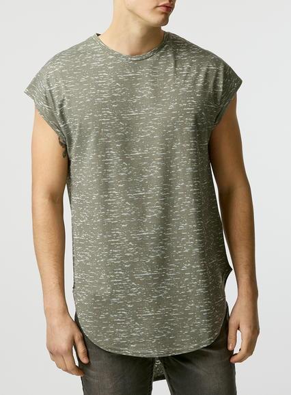 Topman Mens Green Burnout Cap Sleeve T-shirt